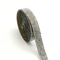 A long strip of self-adhesive, sparkly glass water drill trim on a white background, showing white and AB colour options.