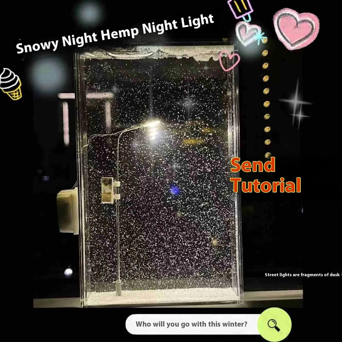 DIY magic snowy landscape night light kit with flowing snow effects and street light for Christmas desktop decor