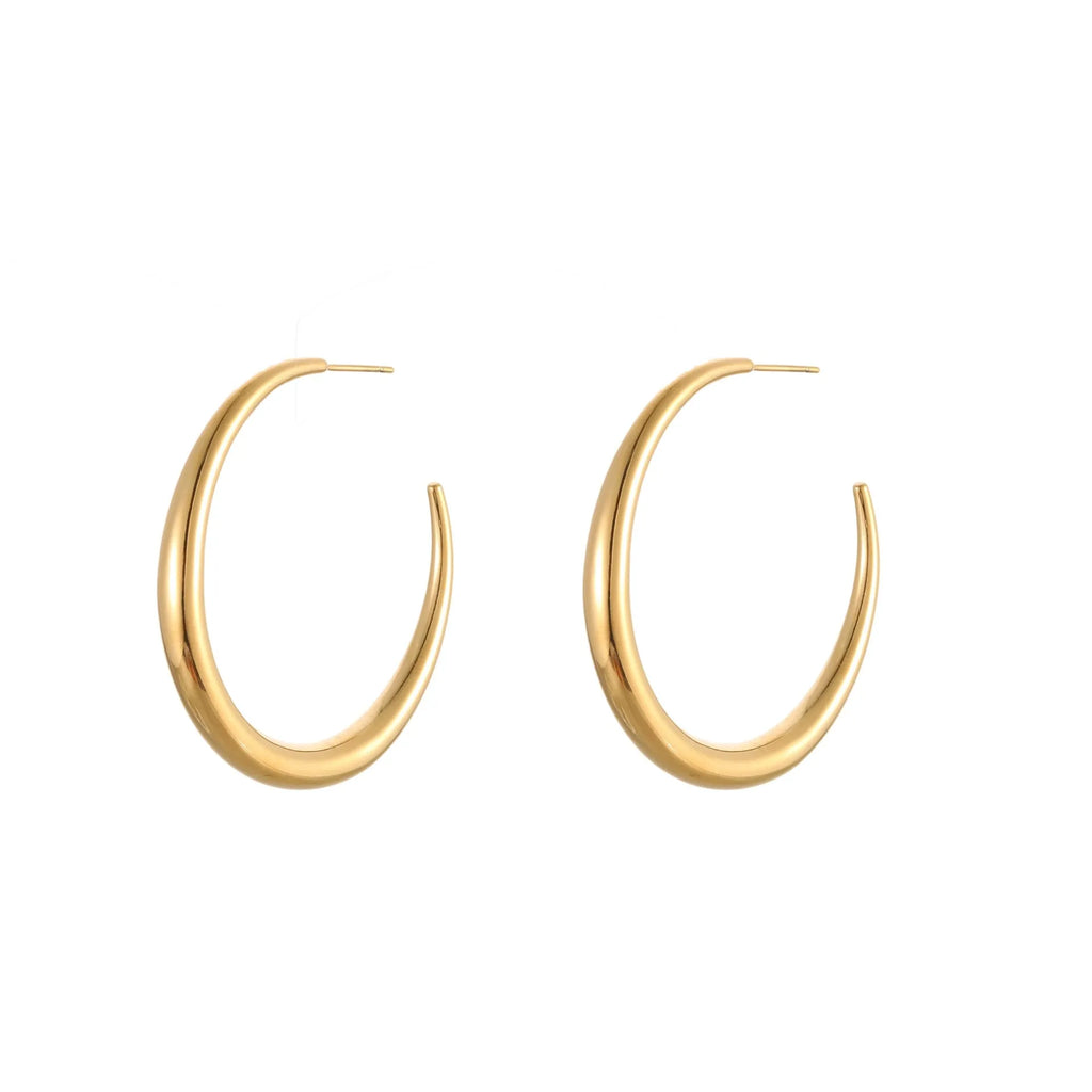 Titanium steel hoop earrings in geometric round design with gold and steel finish options