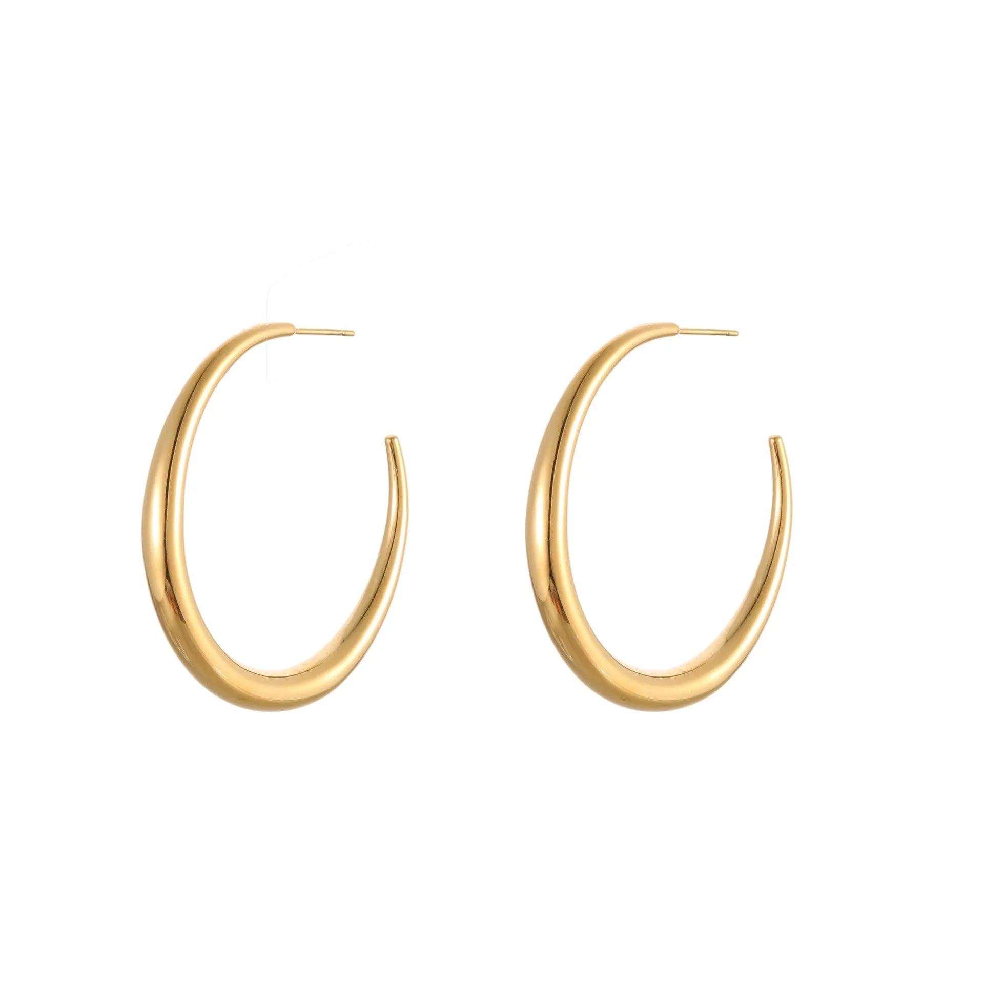Titanium steel hoop earrings in geometric round design with gold and steel finish options