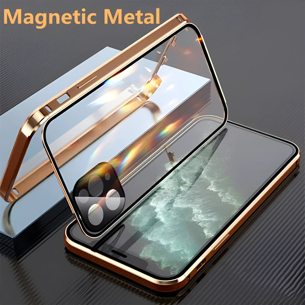 Aluminium metal frame iPhone bumper case with tempered glass front and back panels
