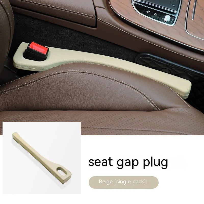 Flexible polyurethane car seat gap filler strip in various colours: beige, black, brown, red, green.