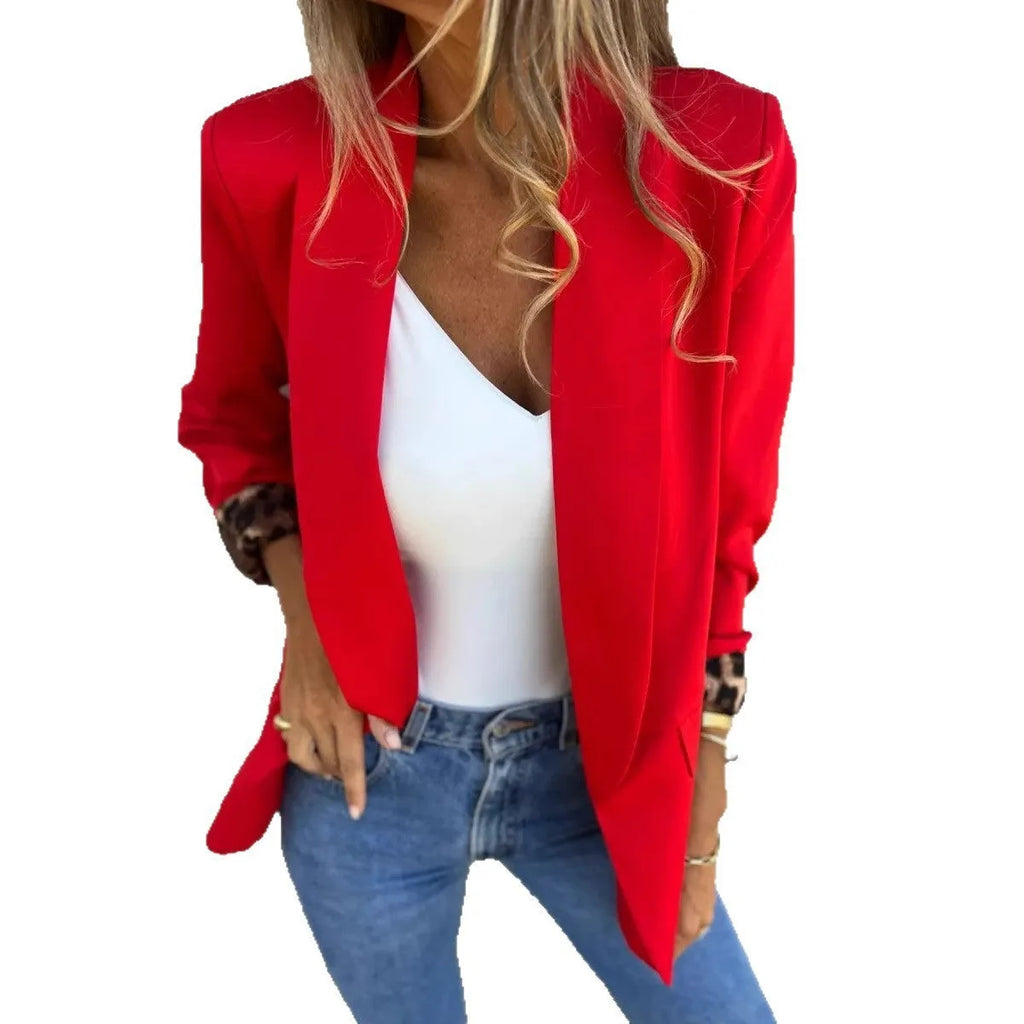 Cheetah print slim fit polyester blazer coat with animal pattern design