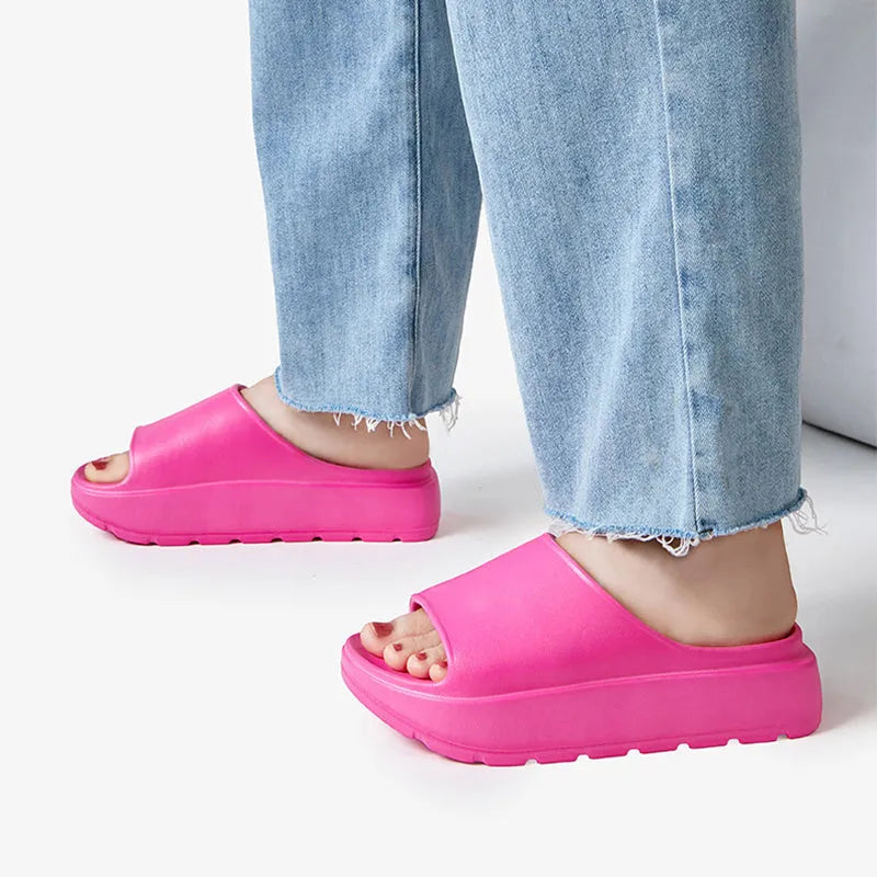 Women's fish mouth slippers with thick 5.5cm EVA soles in beige, black, khaki, or rose red colours