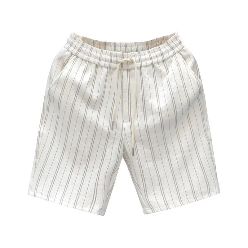 Men's black and white striped casual shorts with double-layer waistband and ankle banded styling