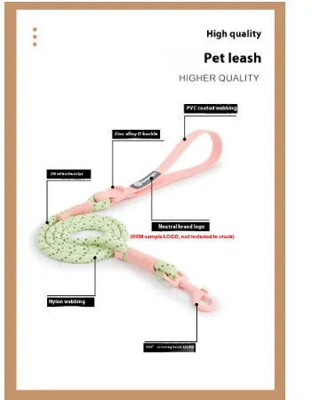 Solid colour PVC dog hand holding rope leash in dark red purple yellow on a green background.