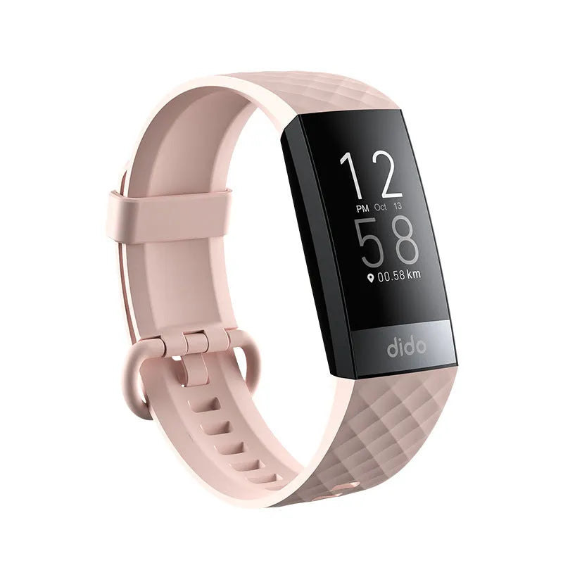 Black smart health monitoring bracelet with a 1.1-inch screen on a wrist strap.