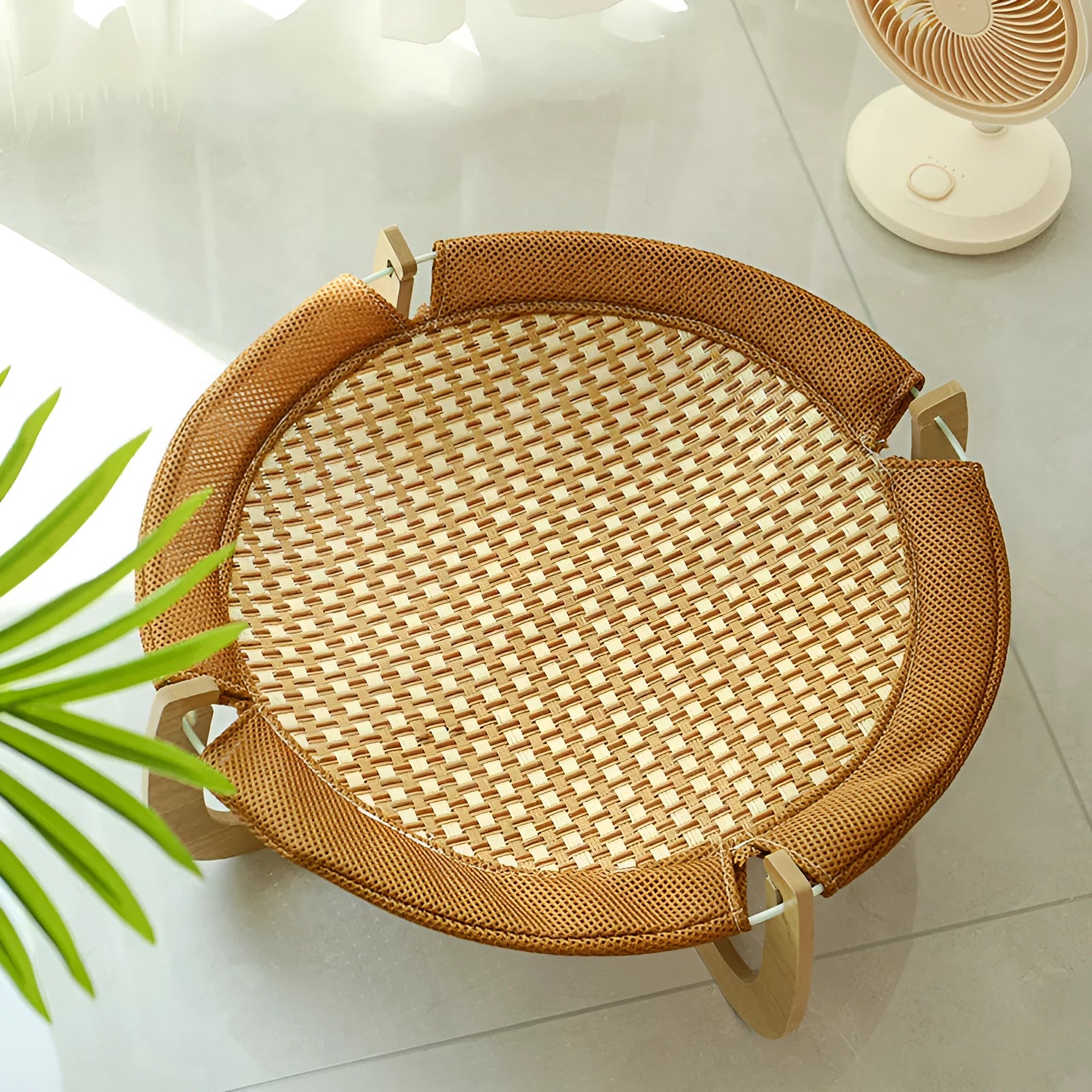 Brown woven rattan cat hammock bed 46cm square with 17.5cm sides