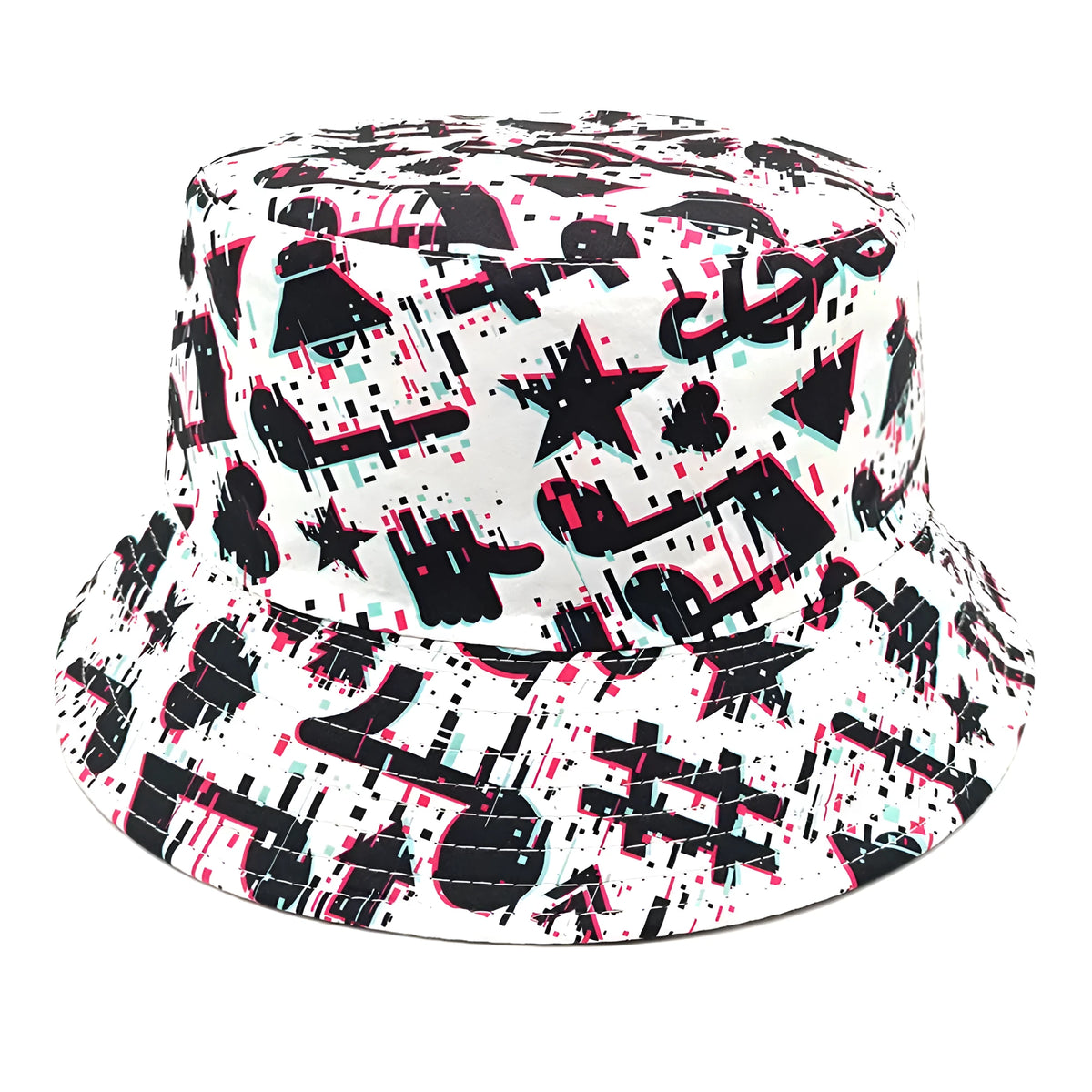 Retro musical note print bucket hat on a white background, dome crown, M size 56-58cm.