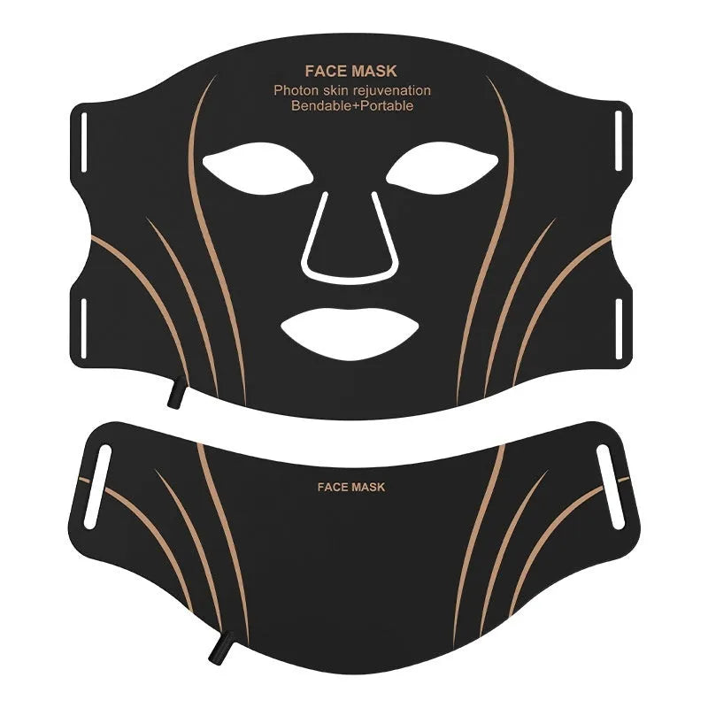 Black gold IPL LED photon beauty facial mask device with headband and scarf accessory