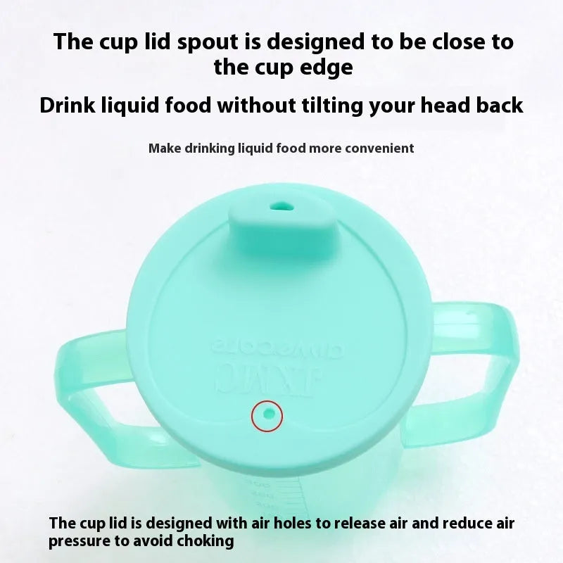 Oblique mouth anti-choke drinking cup with handle and lid for bedridden patients