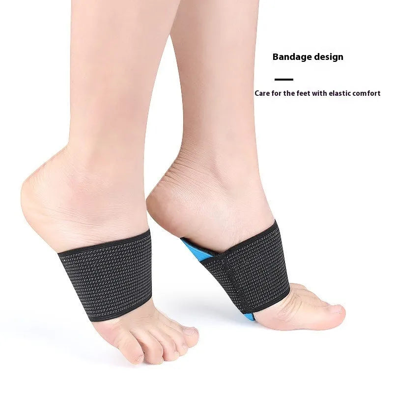 Blue elastic bandage foot arch support pads for flat feet in adult and children sizes