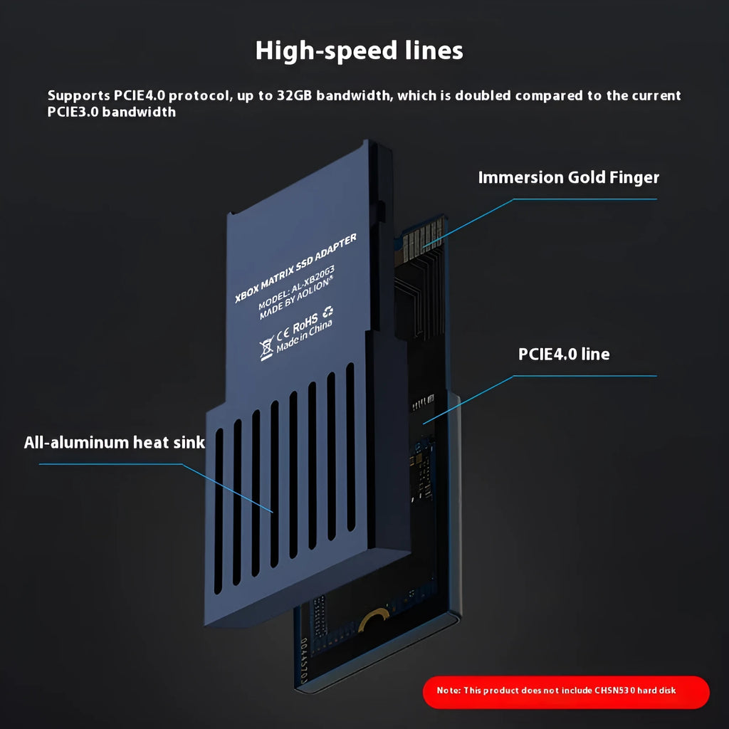 Xbox Series X/S host hard disk switching box with aluminium alloy housing measuring 30x60x7mm