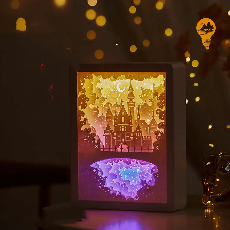Modern USB bedside night light with intricate paper carving design and remote control.