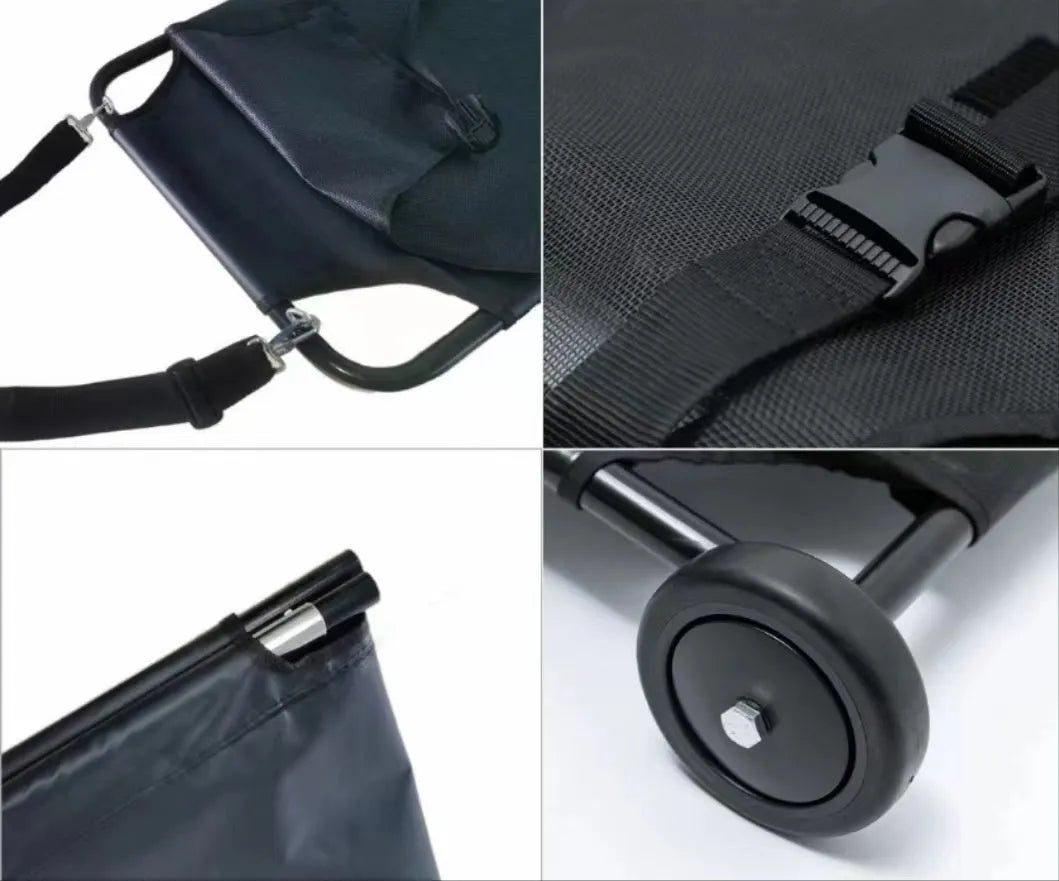 Large black aluminium alloy pet stretcher for emergency dog transport and veterinary use