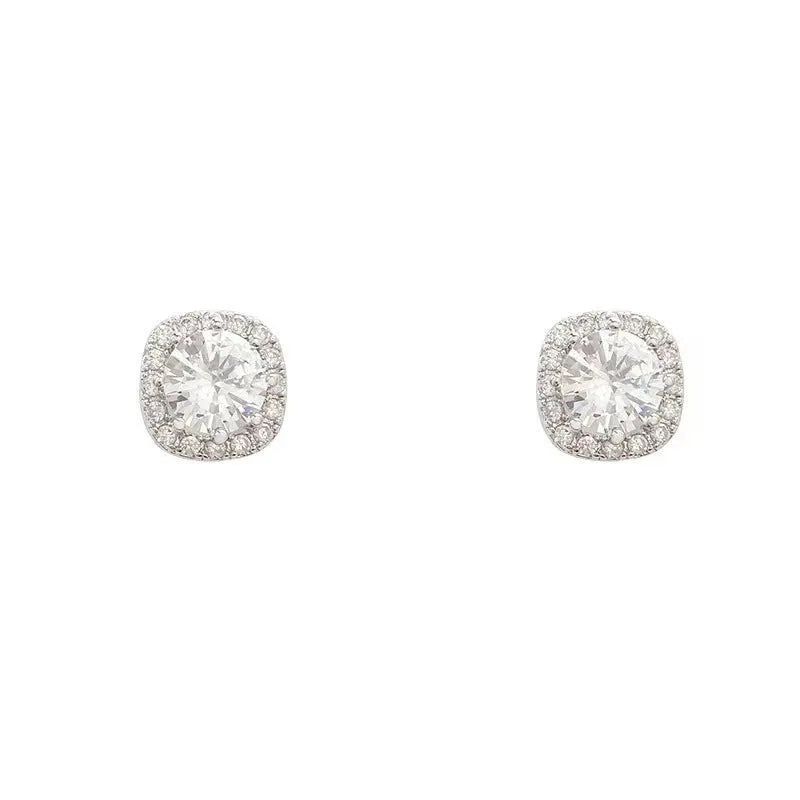 Square geometric earrings with diamond detail in silver and gold colour options