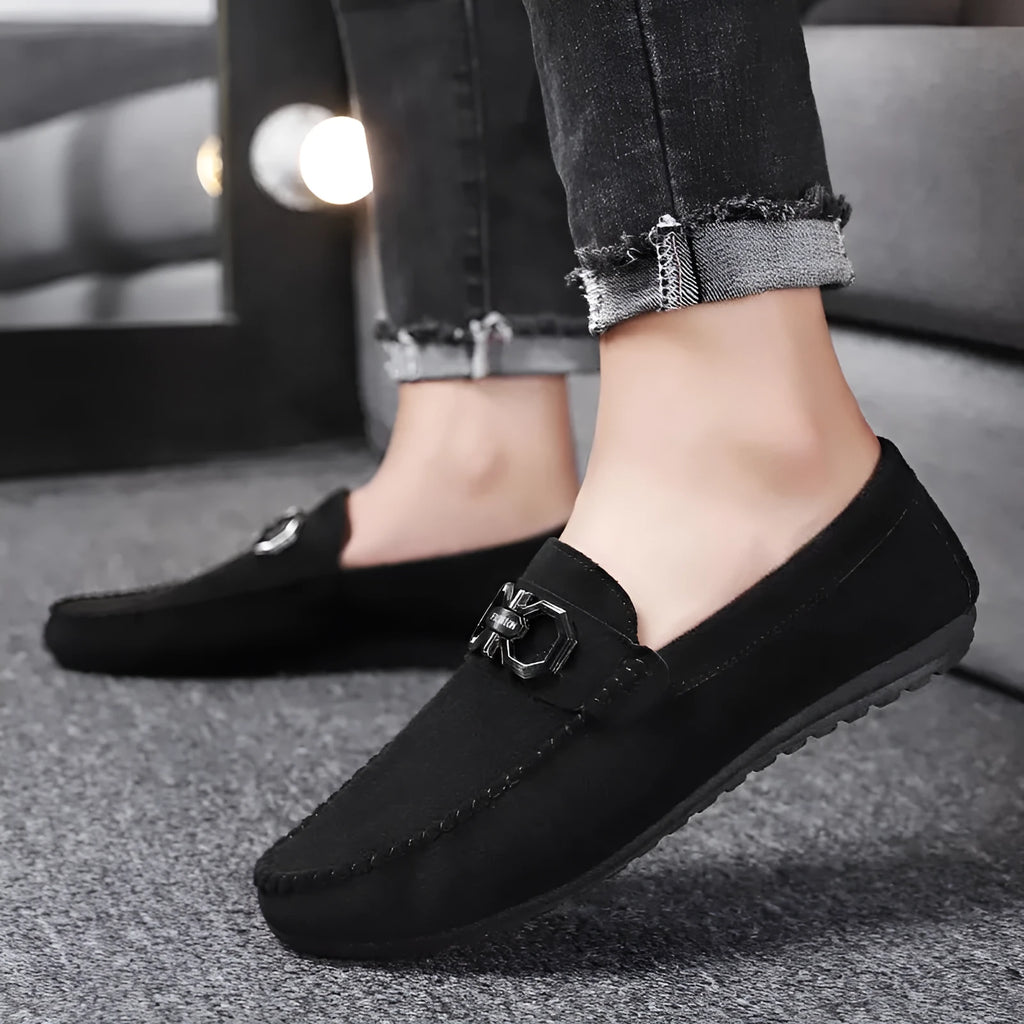 Men's black and grey suede casual shoes with rubber sole for summer