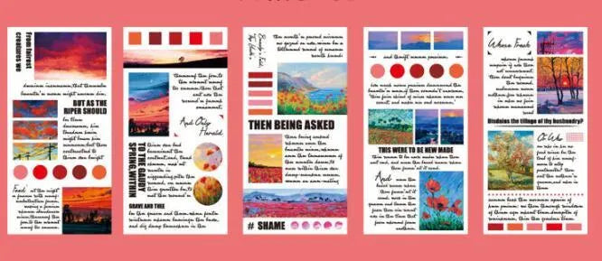 Paper sticker book featuring famous landscape paintings, 20 stickers per pack measuring 60mm by 120mm