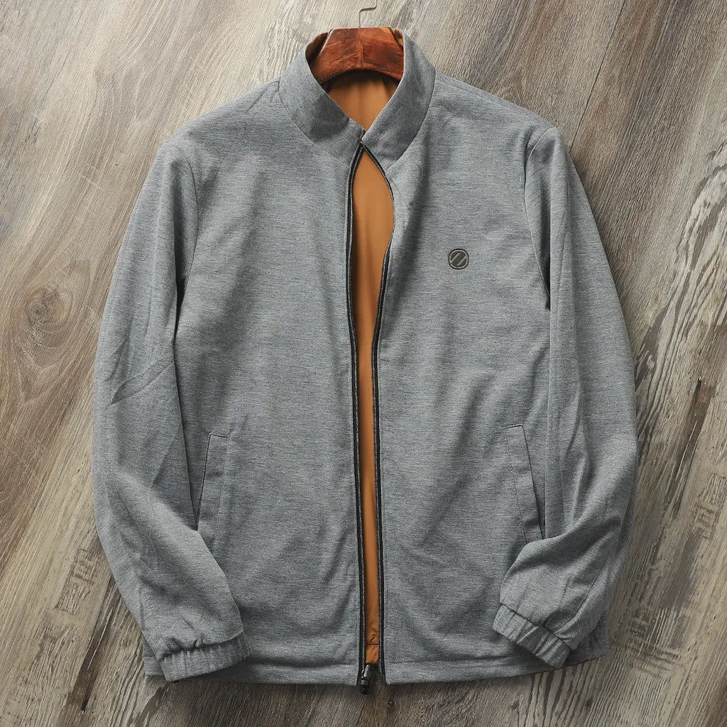 Men's stand collar business casual jacket in polyester with cotton lining available in four colours