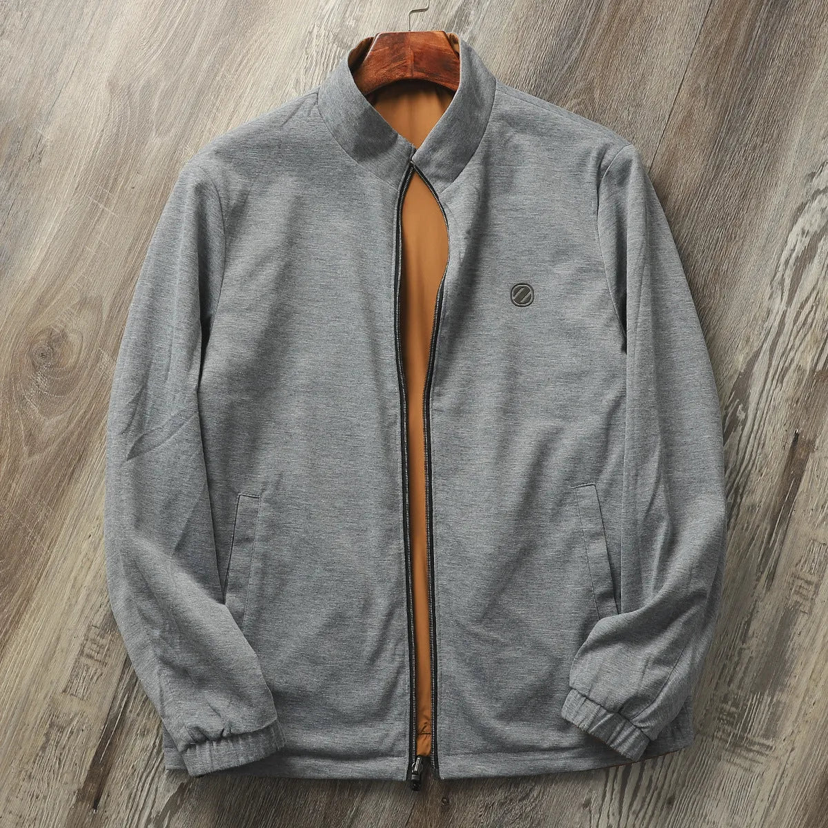 Men's stand collar business casual jacket in polyester with cotton lining available in four colours