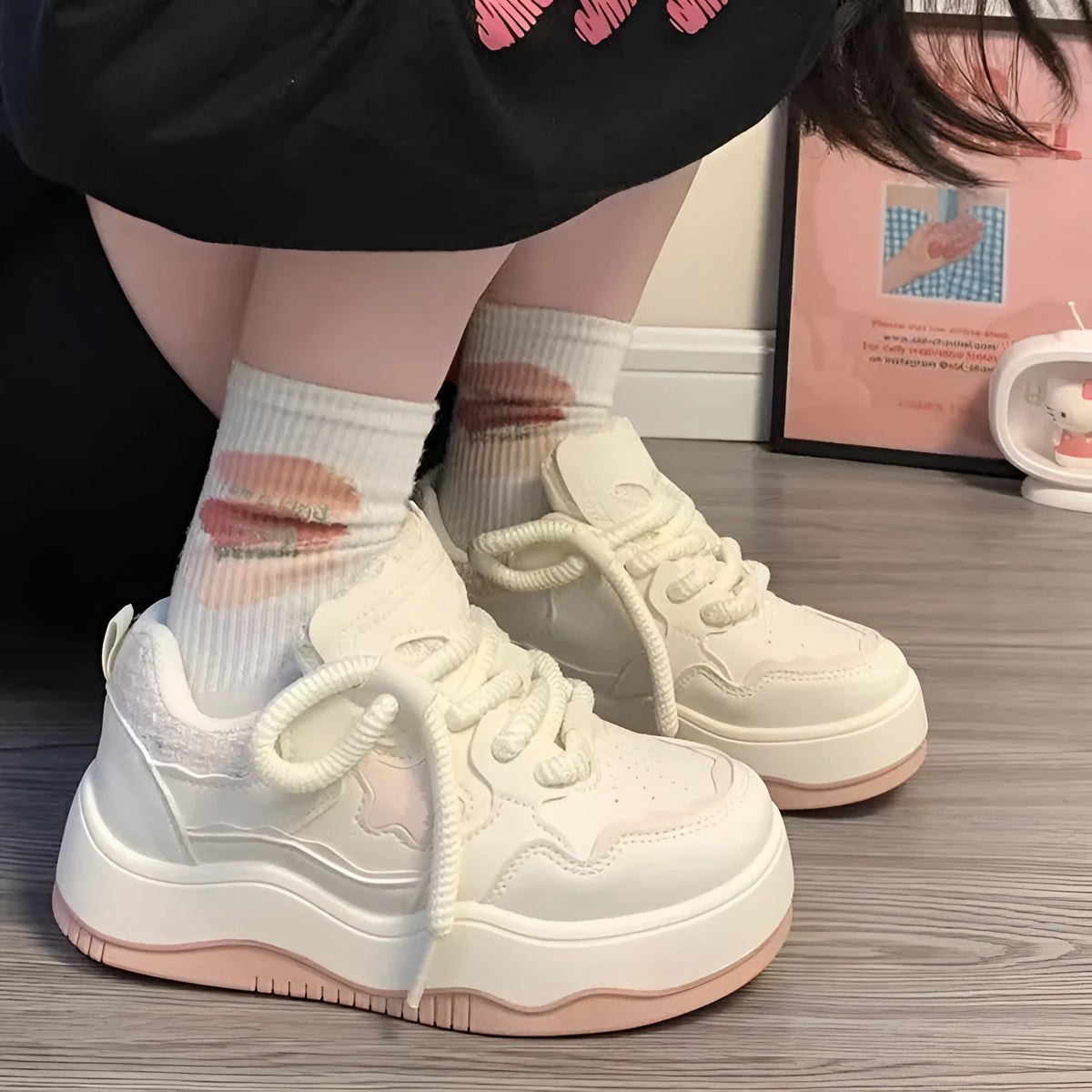 Women's green patent leather platform sneakers with lace-up front and rubber soles