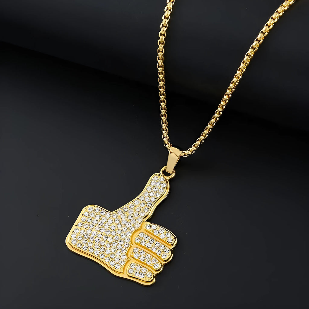 Gold-coloured geometric necklace with zircon detailing on alloy pendant for women