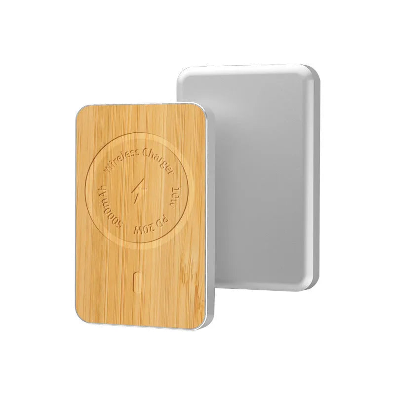 Khaki wireless charging bank with magnetic suction and 5000mAh battery capacity