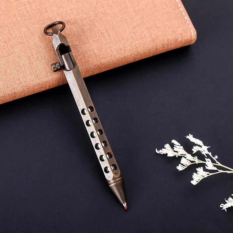 Brass hexagonal bolt pen with 0.5mm fine tip, shown in natural brass finish