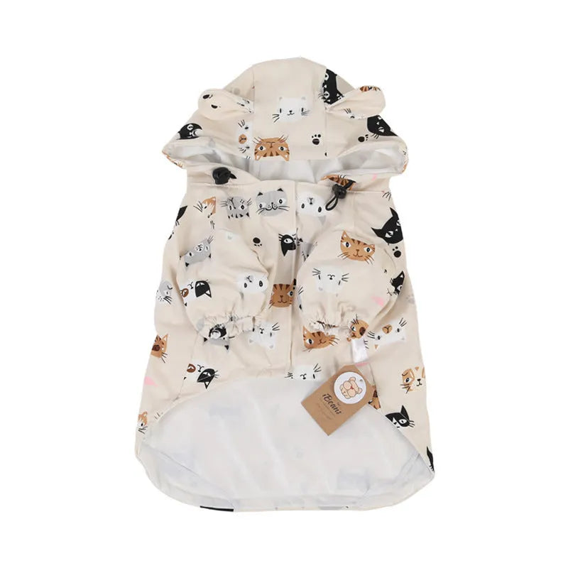 Cartoon-style dog raincoat with double waterproof coating in beige colour options