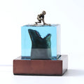 Clear epoxy resin shark surfer night light ornament in 5cm or 8cm size with lamp holder