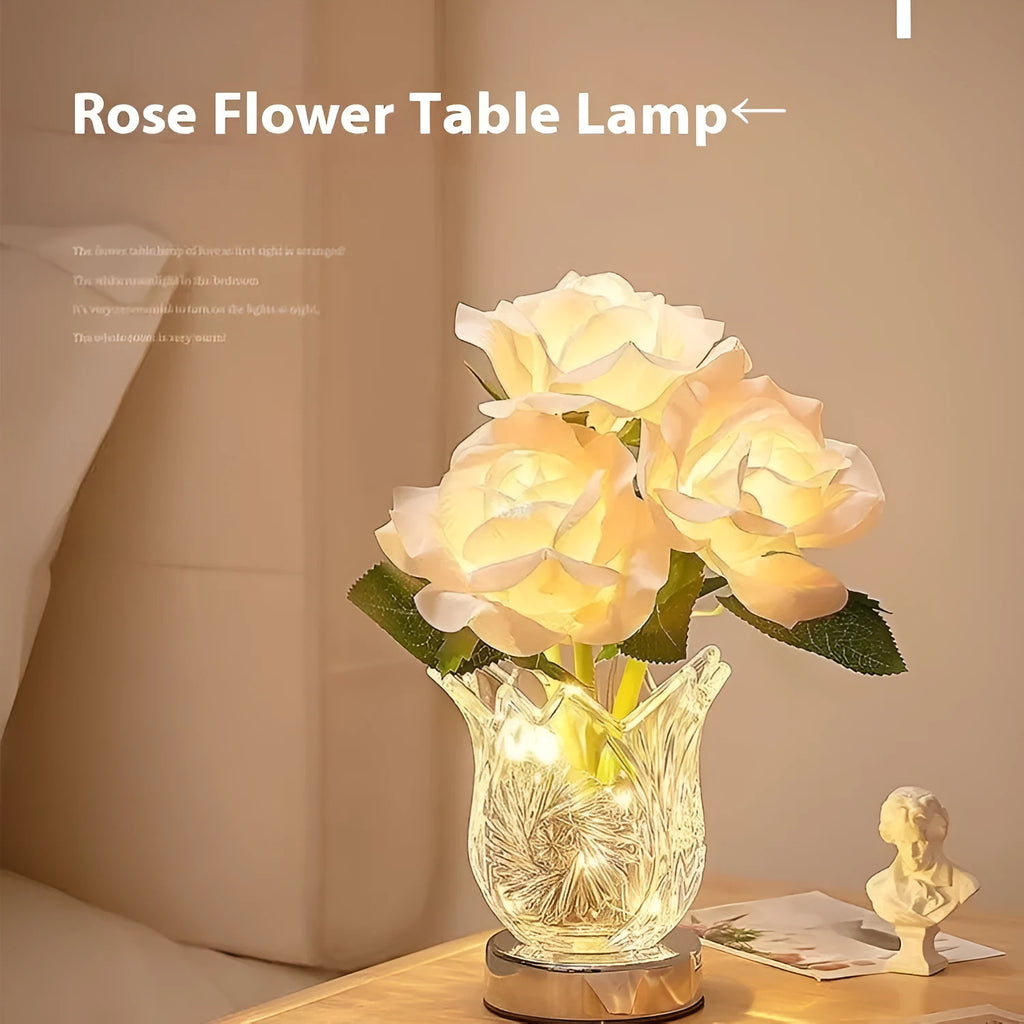 Crystal flowers design USB charging touch control dimming table lamp for bedroom bedside use