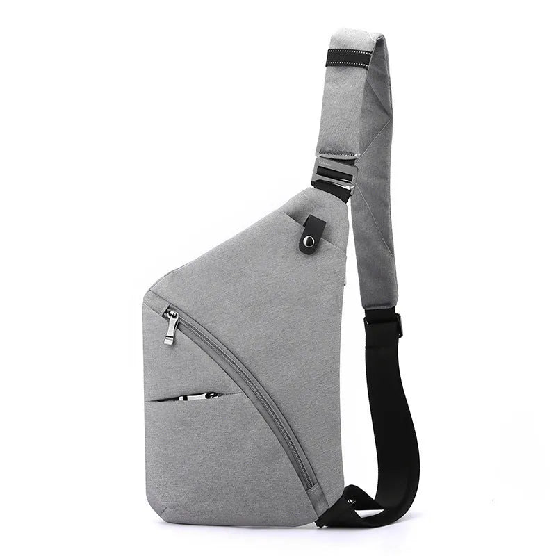 Men's Oxford cloth chest bag in black or grey with left or right shoulder options
