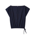 Women's linen blend off-neck shirt with flounced sleeves and matching wide leg trousers coordinated set