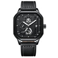 Men's sport watch with belt-style strap, 8mm thick case in gold or silver finish with black dial