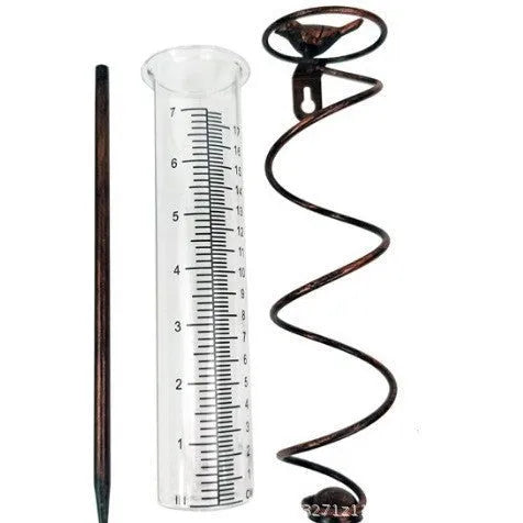 Hummingbird 01 cast iron garden rain gauge with measurement scale