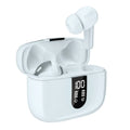 Jerry X08 black wireless in-ear headphones with digital display charging case.