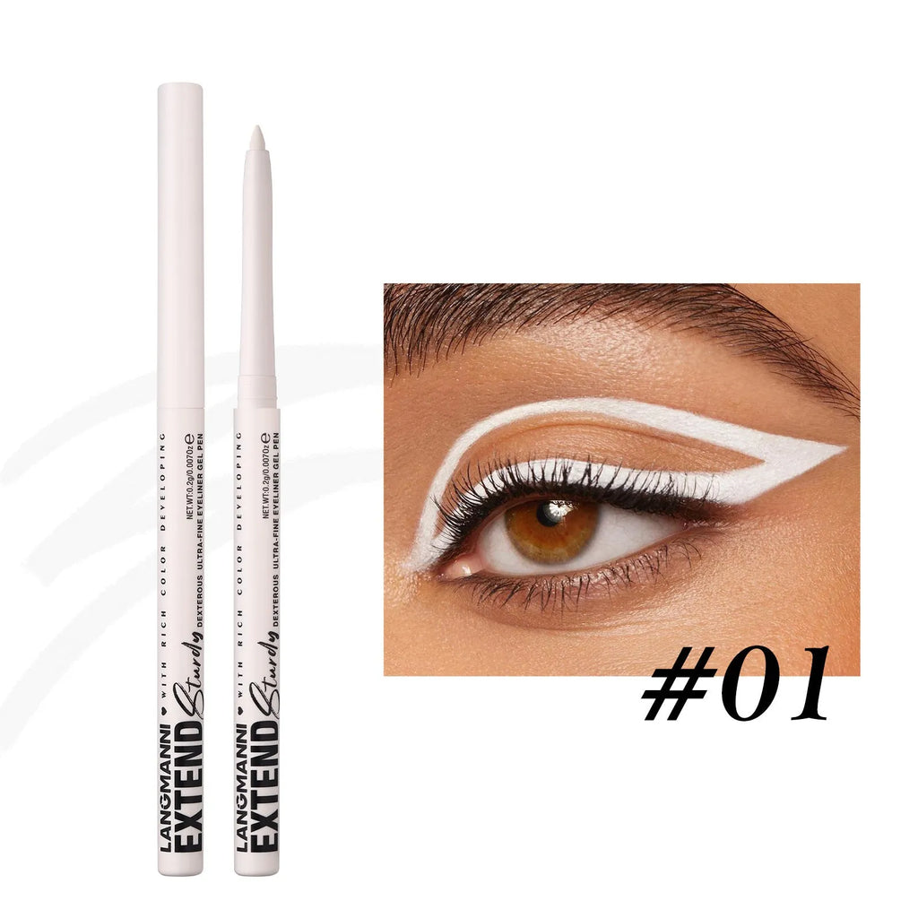 12 colourful gel glitter eyeliner pencils with various shades arranged in a set