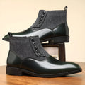Men's brown and green retro leather shoes with side zipper and square toe for business wear