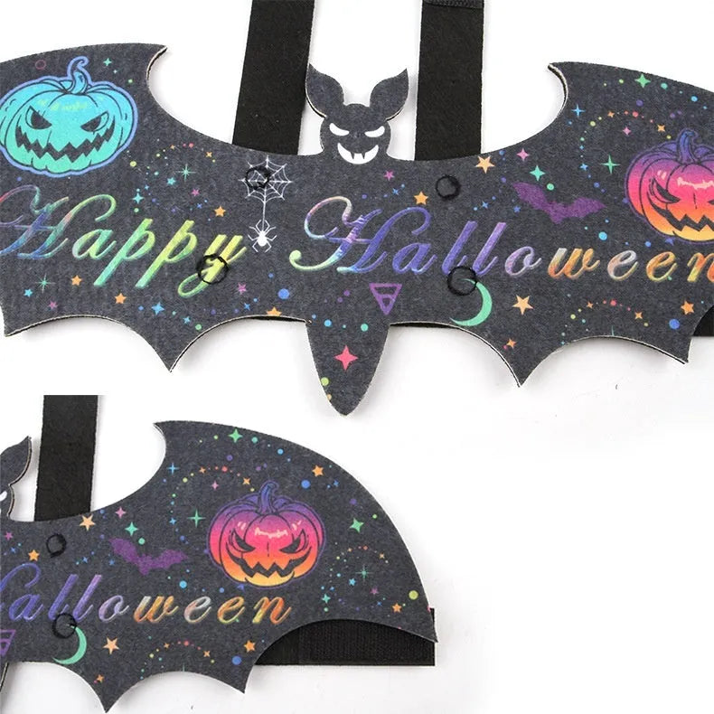 Halloween cat costume with bat wings in orange, red, or white felt material