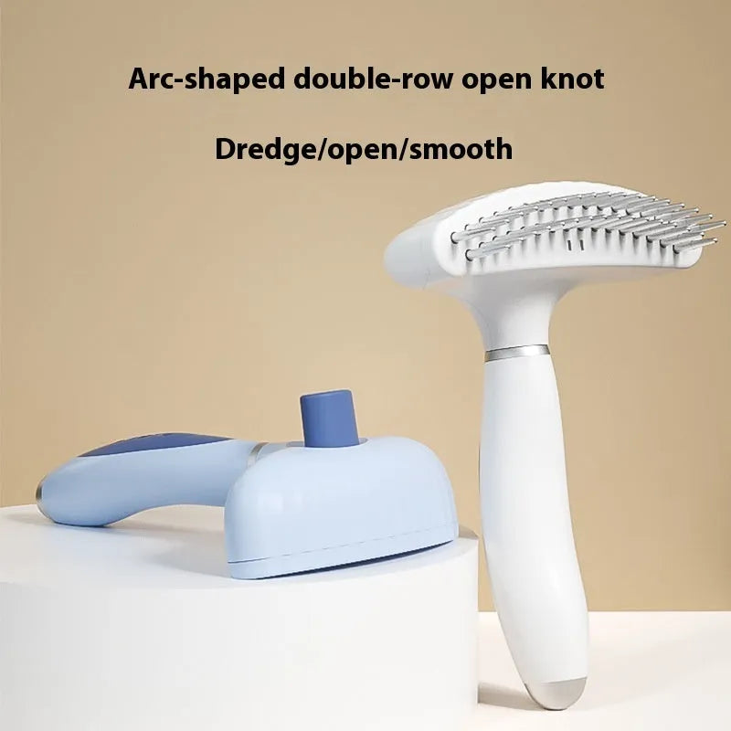 Double row stainless steel pet comb for dogs in azure light blue or apple white colour