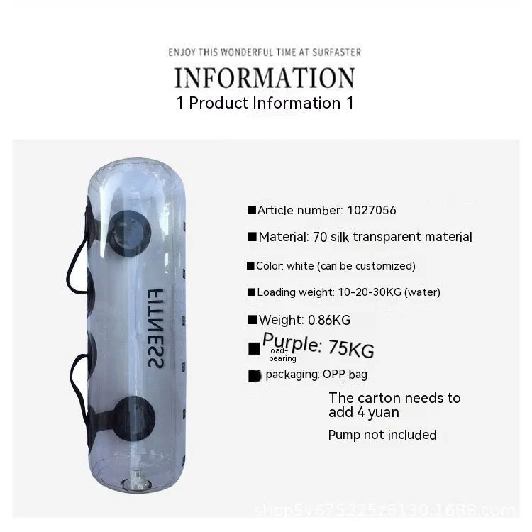 Transparent PVC inflatable water weight bag for adjustable home strength training