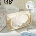 Double layer pencil case for exam stationery with gift handle in blue, cream, green or pink solid colours