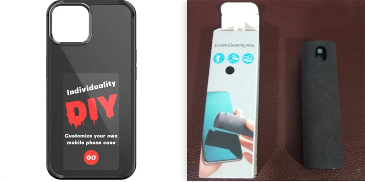 E-ink screen phone case for iPhone with TPU body, mirror element and NFC projection, shown in black with INKZONE app image display.