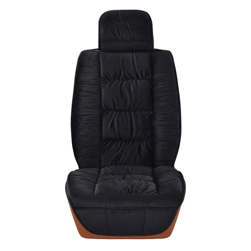 Short plush car seat cushion cover in beige colour on a vehicle seat