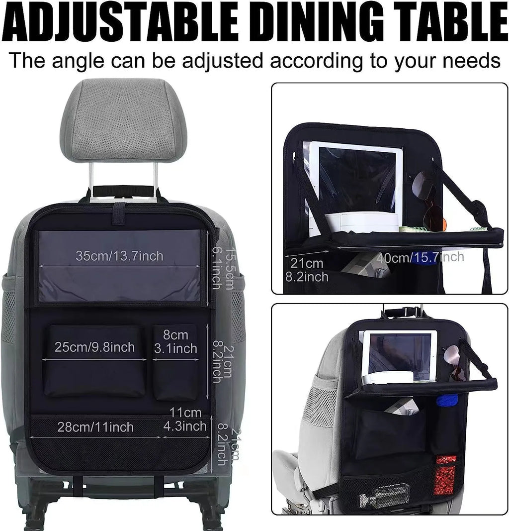 Black oxford cloth car seat back storage bag with mesh pocket measuring 42x30cm