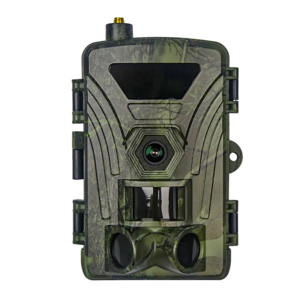 Green outdoor wildlife monitoring camera with 2.0 inch LCD screen, 145 x 95 x 74mm, waterproof body