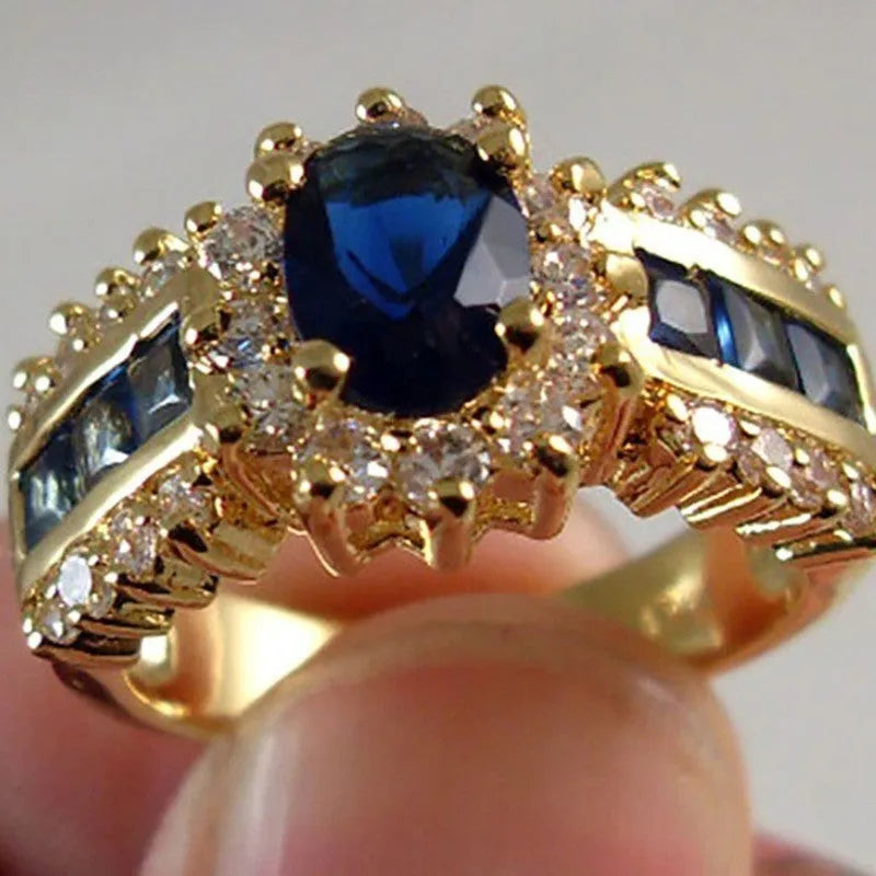 Zinc alloy unisex ring with diamond and zircon settings in blue and purple colour options