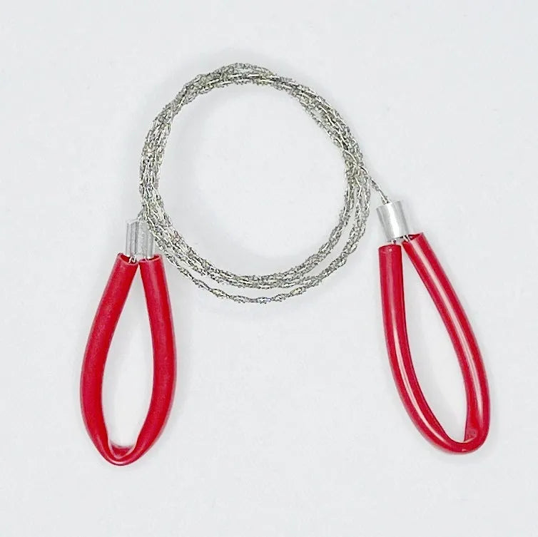 German stainless steel survival wire saw in leather hand case with black and red colour options