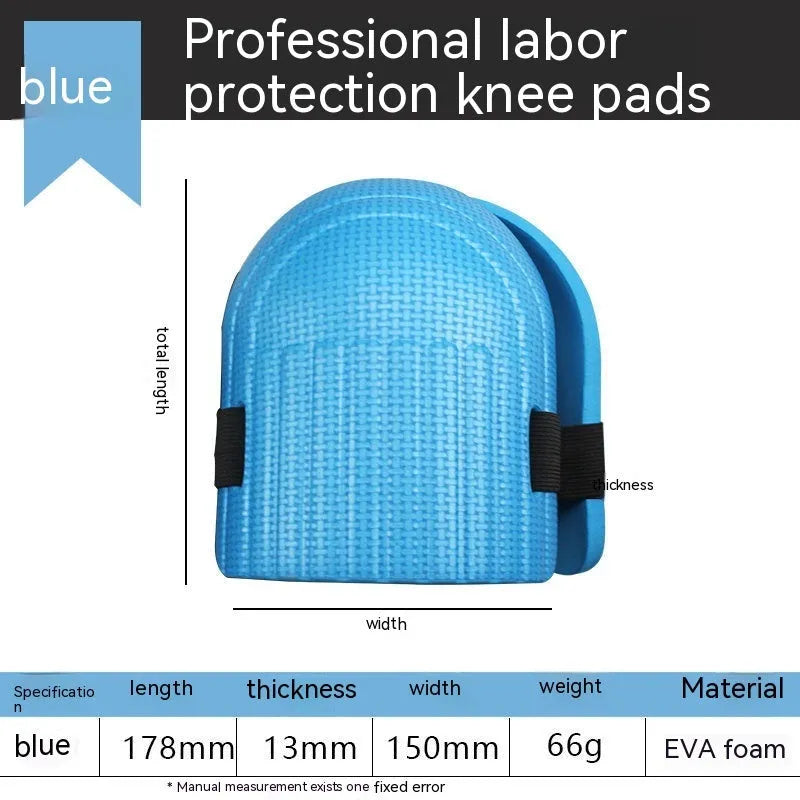 A pair of foam kneepads in blue, showing their 11mm thick EVA foam construction for knee protection.