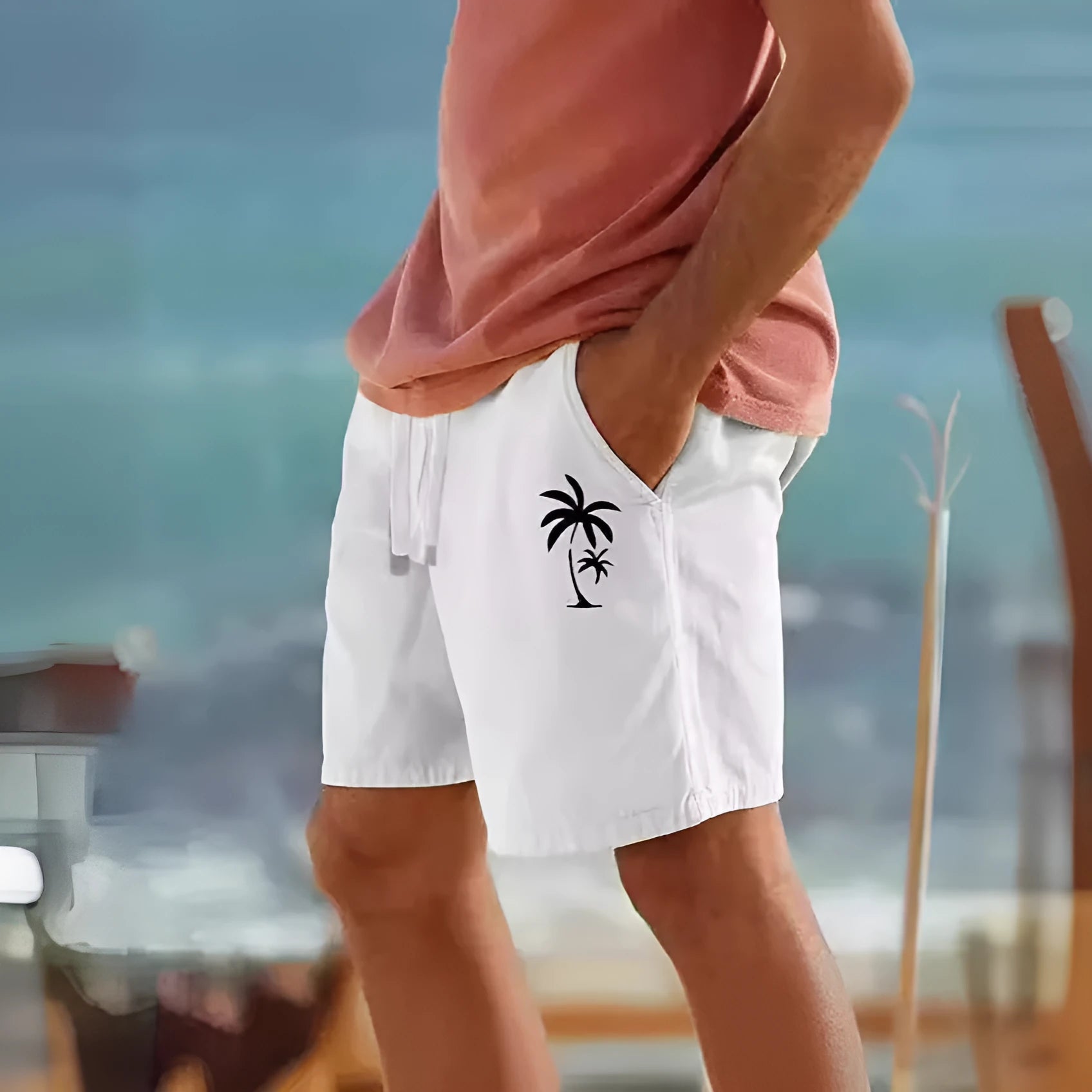 Men's cotton blend drawstring shorts in Army Green colour showing straight-leg style
